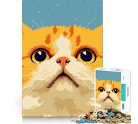 Rompecabezas de 1000 Piezas con Cara Curiosa de Gato,Arte pixelado,Bordes Finos,Manualidades,para ejercitar la Mente,Juego Relajante, (38x26cm)