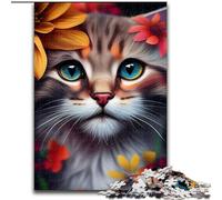 Rompecabezas de 1000 Piezas con Cara de Gato y Flores de Madera Idea de Regalo para Navidad Obra de Arte humorística 50x75cm Un Regalo Ideal para Navidad o cumpleaños