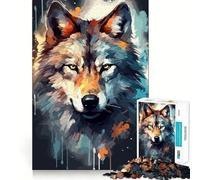 Rompecabezas de 1000 Piezas con Cara de Lobo en Acuarela para Adolescentes Juego Divertido con Encaje Huecos Actividad Nocturna para Toda la Familia (38x26cm)