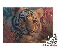 Rompecabezas de 1000 Piezas con Cara de Tigre Brillante. Arte de Doble exposición de Tigre. para Adultos de 12 años en adelante. Juegos educativos. Decoración del hogar.Reto para. 38x26cm