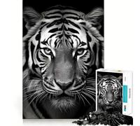 Rompecabezas de 1000 Piezas con Cara de Tigre en Blanco y Negro,Corte preciso,Juguete para desarrollar la Capacidad cognitiva,Juego Relajante para el Tiempo de Juego,Regalo de cumpleaños (38x52cm)
