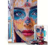 Rompecabezas de 1000 Piezas con Cara Pintada en la Pared para Adultos Juguete Inteligente para el hogar Decoración de Pared con Corte preciso (38x26cm)