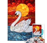 Rompecabezas de 1000 Piezas con cisnes y Puesta de Sol en vidrieras para Adultos Un desafío difícil Que Ayuda a ejercitar el Cerebro cumpleaños 50x75cm