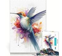 Rompecabezas de 1000 Piezas con colibrí en Acuarela para Adultos Divertido Juego de Memoria Componentes Resistentes y de Corte Limpio aliviar el estrés (50x75cm)