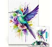 Rompecabezas de 1000 Piezas con colibrí en Acuarela para Adultos Juego Mental Divertido con tecnología Avanzada de Corte láser Un desafío entretenido para Pasar el Tiempo (38x26cm)