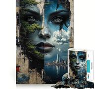 Rompecabezas de 1000 Piezas con Collage de rostros de Naturaleza y paisajes urbanos para Adultos y Adolescentes Un Rompecabezas Mental Que Ayuda a aliviar el estrés Un Regalo Original y Divertido