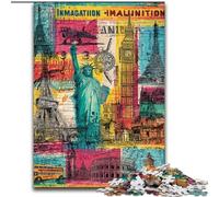 Rompecabezas de 1000 Piezas con Collage de Sellos de París, Hecho de Madera, decoración del hogar y la Oficina, Fiestas, cumpleaños y Regalos navideños, tamaño 50x75cm