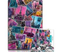 Rompecabezas de 1000 Piezas con Collage de Sellos de París para Adolescentes Un Juego desafiante Ideal para Regalar a Toda la Familia (tamaño 75x50cm)