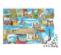 Rompecabezas de 1000 Piezas con Coloridos collages de monumentos del Mundo para Adultos. Hermoso Rompecabezas Decorativo. Regalo Divertido. 70x50cm/1000 Piezas.