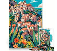 Rompecabezas de 1000 Piezas con Coloridos diseños de pueblos mediterráneos Italianos,ilustración Abstracta Minimalista,Arte de Ajuste, Juego de ingenio,Tiempo de Descanso