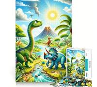 Rompecabezas de 1000 Piezas con Dinosaurios de Dibujos Animados y un Paisaje exuberante Corte preciso Divertido desafío Mental Juguete para Relajarse Juego de cumpleaños Arte y diversión (38x26cm)