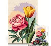 Rompecabezas de 1000 Piezas con diseño Abstracto de peonía Rosa y tulipán Amarillo para Adolescentes Juguete de lógica para Jugar en Grupo Corte de precisión Regalo Original (38x52cm)