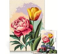Rompecabezas de 1000 Piezas con diseño Abstracto de peonía Rosa y tulipán Amarillo para Adultos Refuerza la Memoria Momentos cálidos Bordes limpios (38x26cm)
