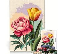 Rompecabezas de 1000 Piezas con diseño Abstracto de peonía Rosa y tulipán Amarillo para Adultos Regalo Ideal para desarrollar la lógica Juguete para armar con Calma y precisión Diseño Elegante