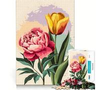 Rompecabezas de 1000 Piezas con diseño Abstracto de peonía Rosa y tulipán Amarillo para Adultos Regalo Ideal para desarrollar la lógica Juguete para armar con Calma y precisión Diseño Elegante