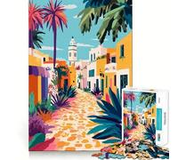 Rompecabezas de 1000 Piezas con diseño Colorido de una Ciudad mediterránea Tropical y Europea Ilustración Minimalista Juego preciso para armar,Actividad Cerebral,diversión y Tiempo Libre Regalo