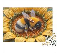 Rompecabezas de 1000 Piezas con diseño de Abeja en Girasol. Abeja esponjosa en Girasol. para Adultos Mayores de 12 años. Juego Educativo. Decoración del hogar. Difícil.52 x 38 cm.