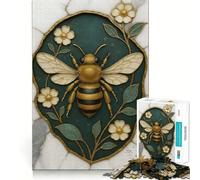 Rompecabezas de 1000 Piezas con diseño de Abejas y Flores sobre Fondo de mármol Juego Creativo para ejercitar la Mente Ideal para Pasar un rato Agradable Regalo de cumpleaños (38x26cm)
