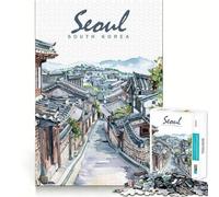 Rompecabezas de 1000 Piezas con diseño de Acuarela de la Ciudad de Seúl para Adolescentes Juguete de lógica con Forma de Tren para aliviar el estrés Corte Suave Regalo Memorable (38x52cm)