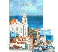 Rompecabezas de 1000 Piezas con diseño de Acuarela de Lisboa Juego práctico para Entrenar tu Cerebro y Tus Manos con Piezas de Formas aleatorias Que encajan Perfectamente 38x52cm