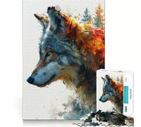 Rompecabezas de 1000 Piezas con diseño de Acuarela de Lobo para Adultos,Ideal para Mejorar la Mente,Cortado con láser para un Ajuste Actividad Divertida para Toda la Familia (50x75cm)