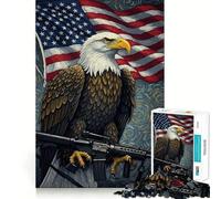 Rompecabezas de 1000 Piezas con diseño de águila Americana,Rifle y Bandera Juego cognitivo Divertido con componentes Resistentes y Cortes limpios Momento de Tranquilidad y Ejercicio Mental en casa
