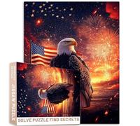 Rompecabezas de 1000 piezas con diseño de águila calva sosteniendo la bandera estadounidense con fuegos artificiales y cielo estrellado, arte patriótico de pared, 50 x 70 cm, pintura realista ultra HD
