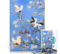 Rompecabezas de 1000 Piezas con diseño de Almendro en Flor y grullas para Adultos Mejora la Capacidad Mental Juego Cortado con láser para un Ajuste Diversión Nocturna en Familia (38x26cm)