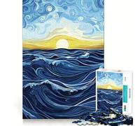 Rompecabezas de 1000 Piezas con diseño de Amanecer oceánico Ondulado para Adultos Juego de Memoria Cerebral Encaje Huecos Actividad Relajante para desconectar (50x75cm)