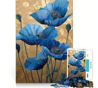 Rompecabezas de 1000 Piezas con diseño de Amapolas Azules sobre Fondo Dorado Ideal para divertirse,ejercitar la Mente,Jugar en Momentos de Paz o como decoración navideña 50x75cm