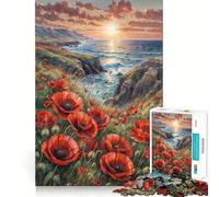 Rompecabezas de 1000 Piezas con diseño de Amapolas Rojas Cerca del mar para Adultos Ideal para estimular la Memoria, Relajarse y Jugar con Rompecabezas Corte Suave Regalo de cumpleaños (50x75cm)