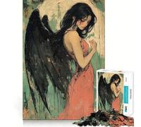 Rompecabezas de 1000 Piezas con diseño de ángel con alas Negras para Adultos Juego Que estimula la Mente Superficie Lisa y sin Rebabas Un pasatiempo Fascinante para los Momentos de Ocio (38x52cm)