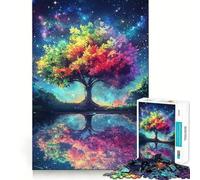 Rompecabezas de 1000 Piezas con diseño de árbol arcoíris y Cielo Nocturno para Adolescentes Juguete para ejercitar la Mente Juego de Mesa en Grupo Arte y ensamblaje Regalo clásico (50x75cm)