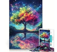 Rompecabezas de 1000 Piezas con diseño de árbol arcoíris y Cielo Nocturno para Adultos Juguete para ejercitar la Mente Imagen Suave y Relajante para armar Un Regalo Encantador (38x26cm)