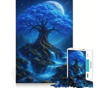 Rompecabezas de 1000 Piezas con diseño de árbol Azul místico y cascadas para Adolescentes Juguete para ejercitar la Mente, Relajante y Divertido Arte para armar Artículo Coleccionable (50x75cm)