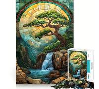 Rompecabezas de 1000 Piezas con diseño de árbol bonsái y vidrieras,Borde sin Costuras Juego Divertido para ejercitar la Mente,Entretenimiento para el Tiempo Libre,Regalo artístico de Navidad 50x75cm