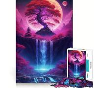 Rompecabezas de 1000 Piezas con diseño de árbol Cascada bonsái neón para Adultos Juego de Memoria Divertido Componentes Resistentes y de Corte Limpio aliviar el estrés (38x52cm)