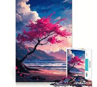 Rompecabezas de 1000 Piezas con diseño de árbol de Flores Rosas Junto al mar para Adultos Juguete para ejercitar la lógica y el Tiempo Libre Bordes Lisos Regalo de Temporada (38x26cm)