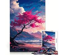 Rompecabezas de 1000 Piezas con diseño de árbol de Flores Rosas Junto al mar para Adultos Juguete para ejercitar la lógica y el Tiempo Libre Bordes Lisos Regalo de Temporada (38x26cm)