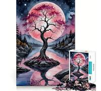 Rompecabezas de 1000 Piezas con diseño de árbol de Luna Rosa para Adolescentes Ideal para estimular la Memoria, para el hogar y para armar Un Regalo Encantador (50x75cm)