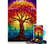 Rompecabezas de 1000 Piezas con diseño de árbol otoñal en vidrieras para Adolescentes Juguete Inteligente para Fortalecer los Lazos Familiares Piezas de colección de Arte con Corte preciso 38x26cm