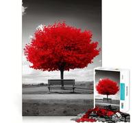 Rompecabezas de 1000 Piezas con diseño de árbol Rojo y Banco para Adolescentes Juguete Mental para aliviar el estrés Corte Premium (50x75cm)