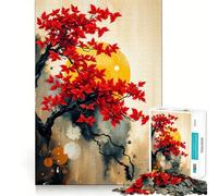 Rompecabezas de 1000 Piezas con diseño de árbol Rojo y Sol Amarillo para Adolescentes Ideal para Mejorar la Memoria, Relajarse, Jugar con precisión y Crear un Look Elegante (50x75cm)