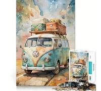 Rompecabezas de 1000 Piezas con diseño de autobús Volkswagen en Acuarela y Equipaje Juego para ejercitar la Mente Artesanía de Corte experta Un pasatiempo Fascinante para los Momentos de Ocio