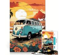 Rompecabezas de 1000 Piezas con diseño de autobús VW Retro, Ideal para Adolescentes, Viajes a la Playa Juguete Que estimula la lógica Diversión en Interiores Borde Premium Regalo Memorable (50x75cm)