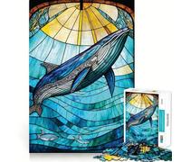 Rompecabezas de 1000 Piezas con diseño de Ballena Azul en vidriera Diversión Garantizada,Juego Que estimula la Mente,Tiempo de Juego Tranquilo, 38x52cm