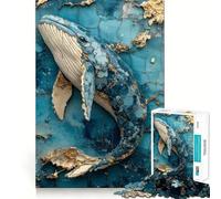 Rompecabezas de 1000 Piezas con diseño de Ballena Azul y Dorada,Corte preciso,desafío Inteligente y Divertido,Ideal para el Ocio 50x75cm