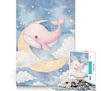 Rompecabezas de 1000 Piezas con diseño de Ballena Rosa en la Luna, Estilo Acuarela, para Adultos Juguete para ejercitar la Mente Diseño Casual y Relajante Colección de Arte para armar (38x26cm)