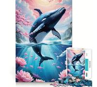 Rompecabezas de 1000 Piezas con diseño de Ballena Saltando y Paisaje Marino Floral Juguete Creativo con componentes Resistentes y de Corte Limpio Ideal para Llevar de Viaje Juego Mental como Regalo