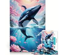 Rompecabezas de 1000 Piezas con diseño de Ballena Saltando y Paisaje Marino Floral para Adultos Recall Fun Play Ensamblaje Firme y Seguro Actividad Nocturna Ideal para Toda la Familia (50x75cm)